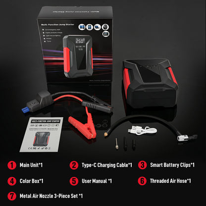 5 in 1 12V Car Jump Starter with Air Compressor, 1200A Peak Portable Jump Pack, 150PSI Digital Tire Inflator, 6000mAh Power Bank with LED Light for Cars Trucks SUVs