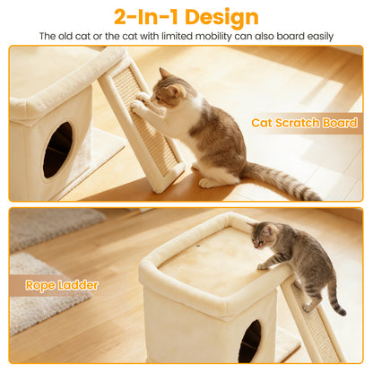 Cat Tree Tower with Perch Bed and Washable Top, Cat Tree with Sisal Scratching Posts, Condos, Plush Perches, Hanging Cat Toys, Extended Platform for Cats to Play and Sleep, Beige
