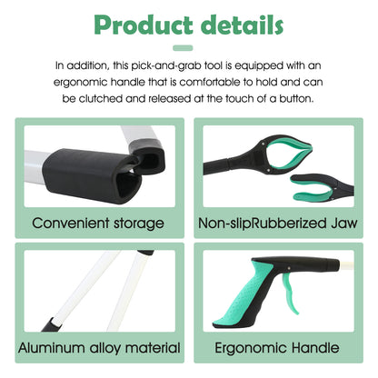 2Pcs 32'' Grabber Reacher Tool, Foldable Grabber Reaching Tool, Lightweight Trash Picker Upper Tool for Elderly with Anti-Slip Rotating Rubber Gripper,Green