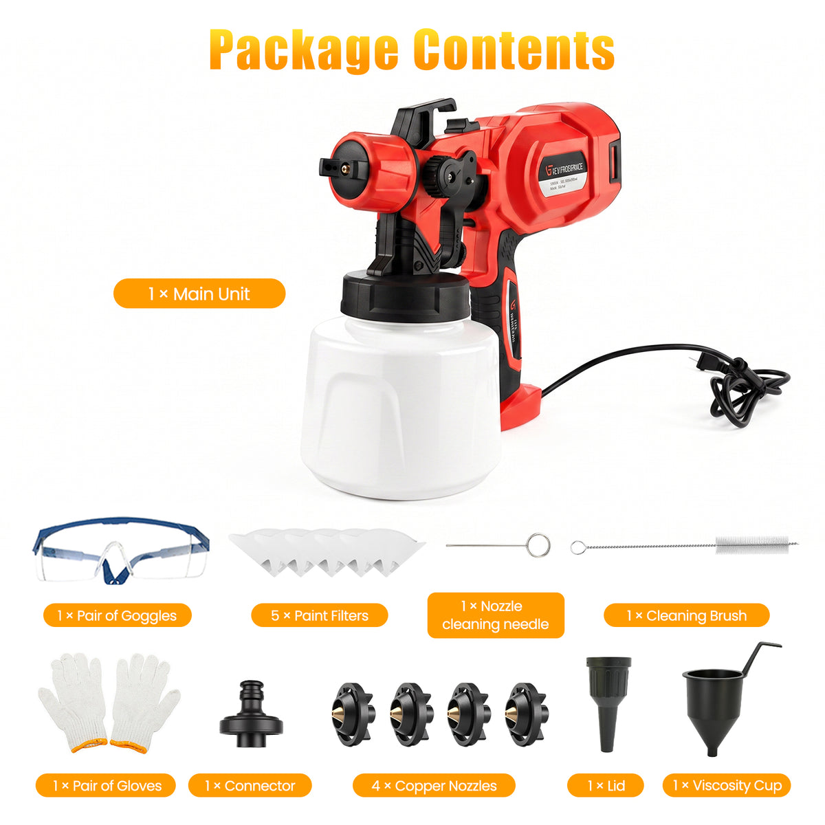 Baokaler Paint Sprayer, 1000W HVLP Electric Spray Gun with 1400ml Container, 4 Copper Nozzles & 3 Spray Patterns for Furniture, Cabinets, Walls, House Painting, Red