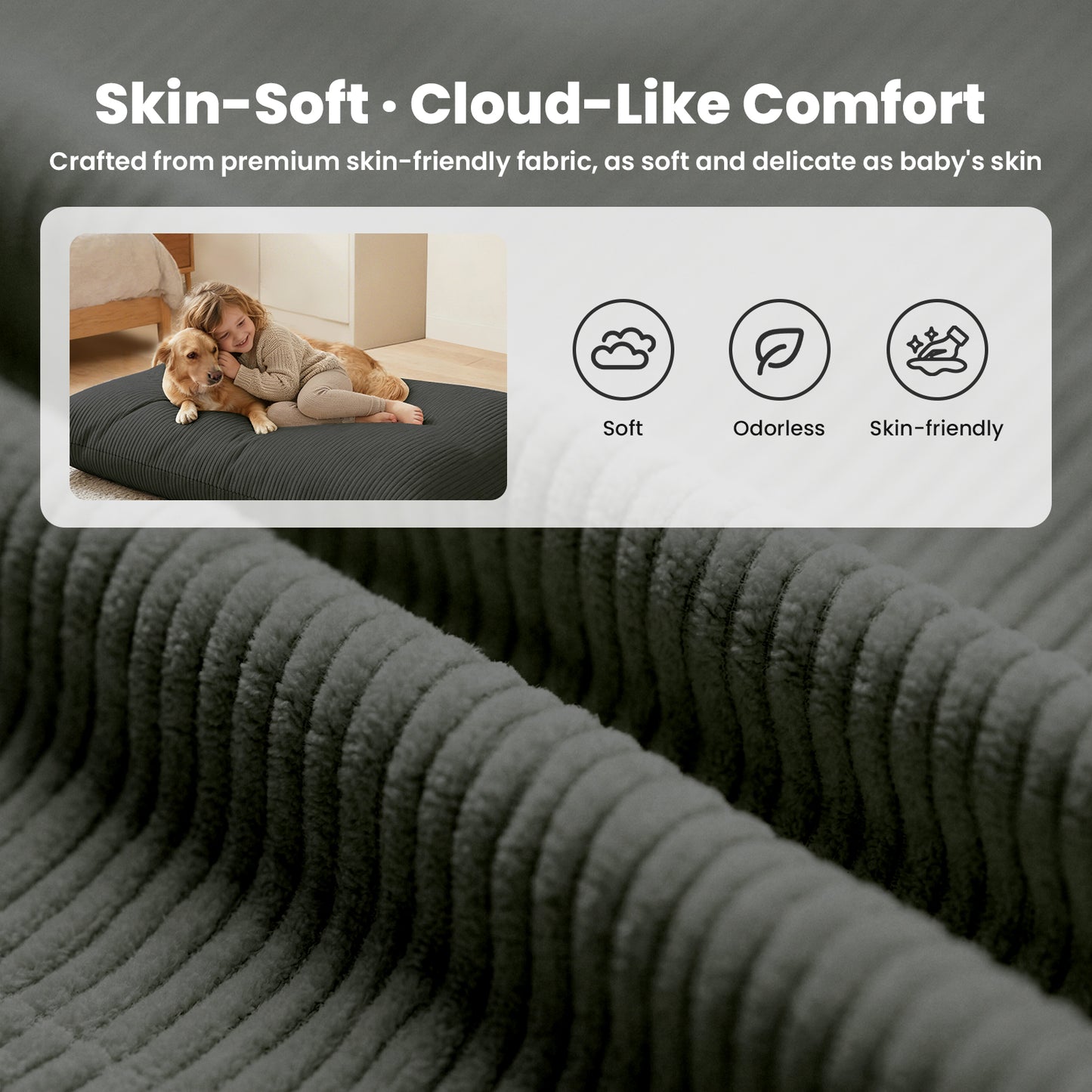 CATGOOD 3-in-1 Bean Bag Chair for Kids Adults, Convertible kids chair with Skin Friendly Fabric for Living Room, Bedroom, Gray