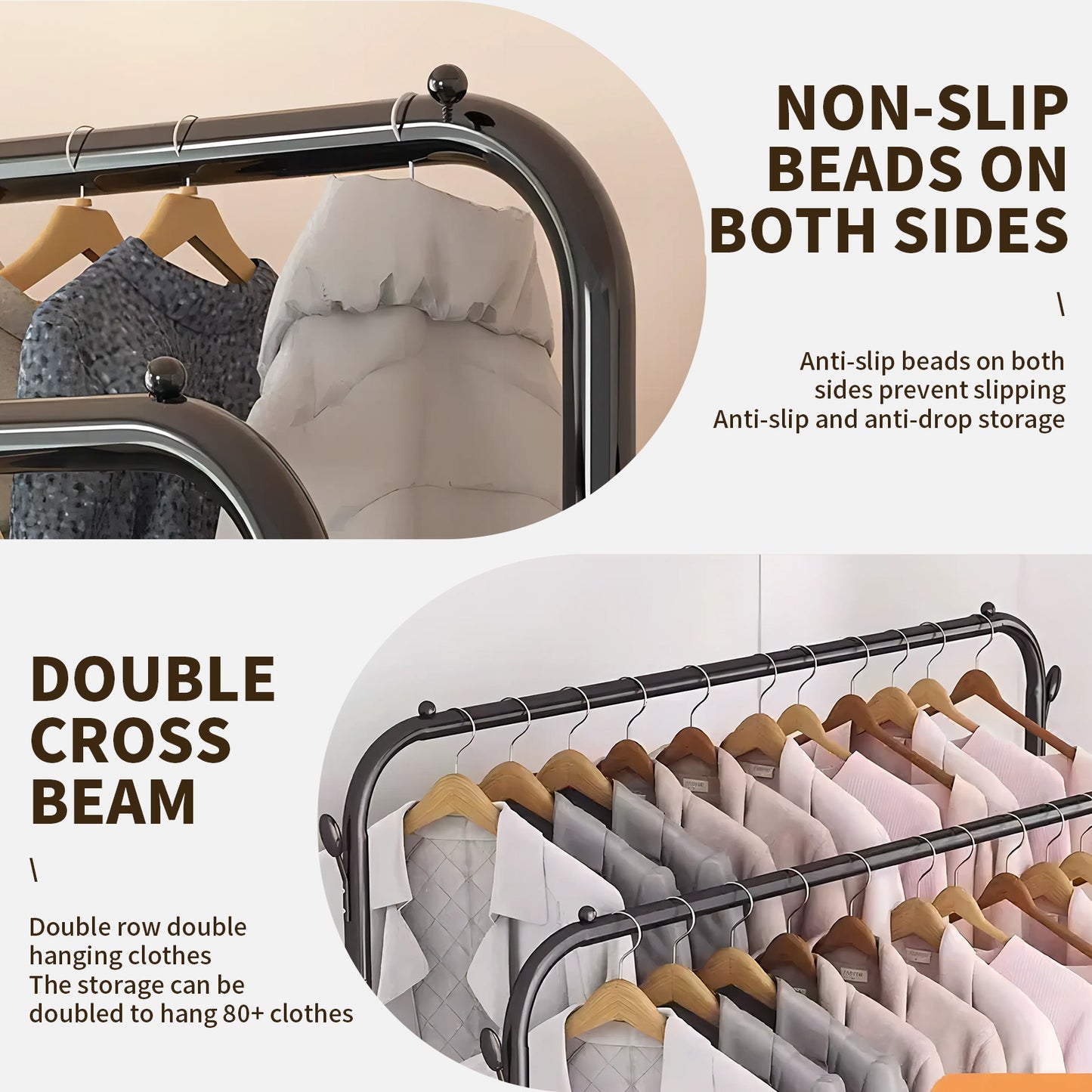 Clothes Rack With Wheels, Portable Clothing Rack With Shelves & Hooks, Heavy Duty Garment Racks for Hanging Clothes, Multi-Functional Closet Rack for Bedroom, Black