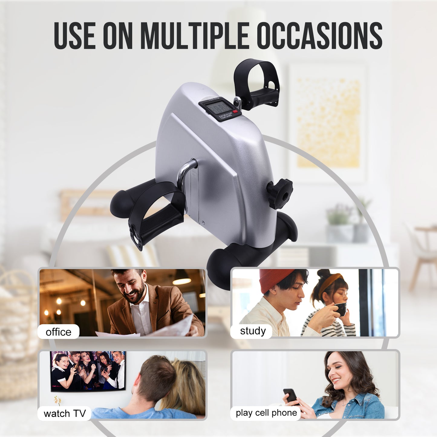Mini Exercise Bike, Under Desk Bike Pedal Exerciser porable Foot Cycle Arm & Leg Peddler Machine with LCD Screen Displays,Silver