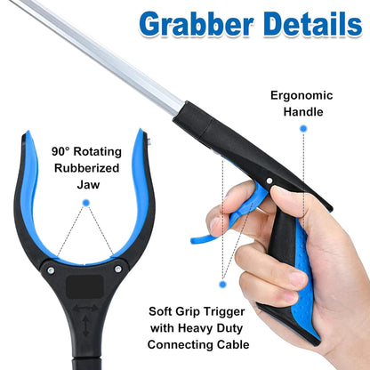 2pcs Grabber Reaching Tool, Hand Reacher Grabber Trash Pick up Claw for Elderly, Aluminum Blue
