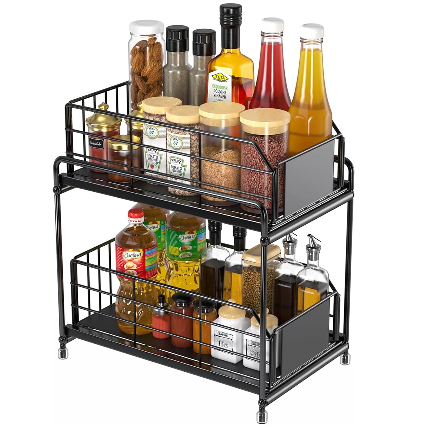 Sliding Cabinet Basket Organizer, Bathroom Organizer Under Sink Shelf, Under Kitchen Cabinet Organizer, 2 Tier Multi-purpose Under Sink Storage Rack, Black