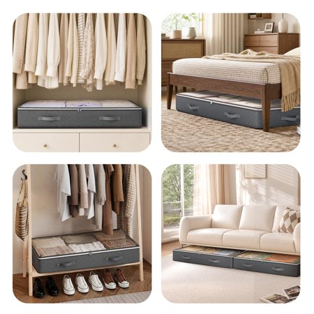 BAOKALER 4 Pack 90L Underbed Storage Containers, Foldable Storage Bins for Linen, Blankets, Clothing, Comforters, Sweaters, Pillows & Wrapping Paper, Dark Gray