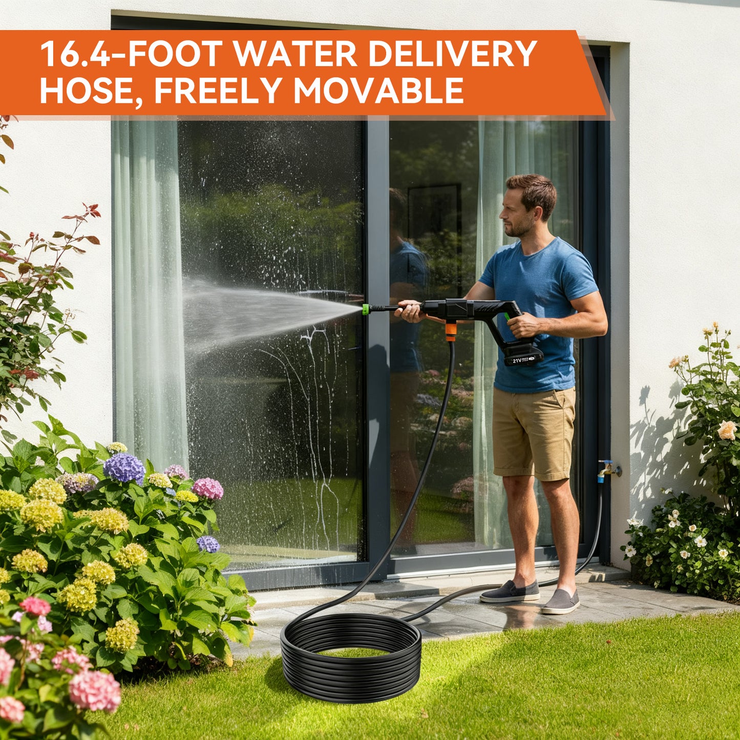 BAOKALER 300W Cordless Pressure Washer, 2.0GPM Portable Power Washer with 6-in-1 Adjustable Nozzle, Power Cleaner with 16.4ft Hose for Cars/Patios