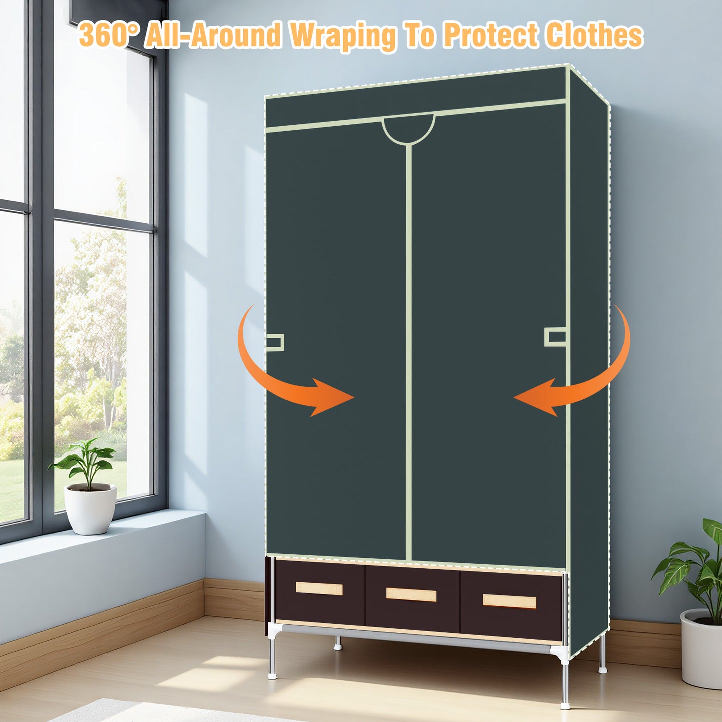 Wardrobe Closet with 3 Storage Drawers for Rentals, Dorms, Bedrooms, 67 Inches Tall hanging Closet Organizers and Storage with Hanging Space for Coats and Bags, Dark Coffee