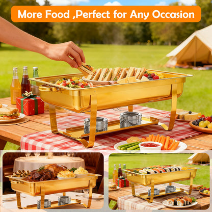 Chafing Dish Buffet Set 2 Pack:9QT Gold Stainless Steel Chafing Dishes for Buffet,Food Warmer with Food Tongs&Lids for Parties,Events,Weddings,Dinner