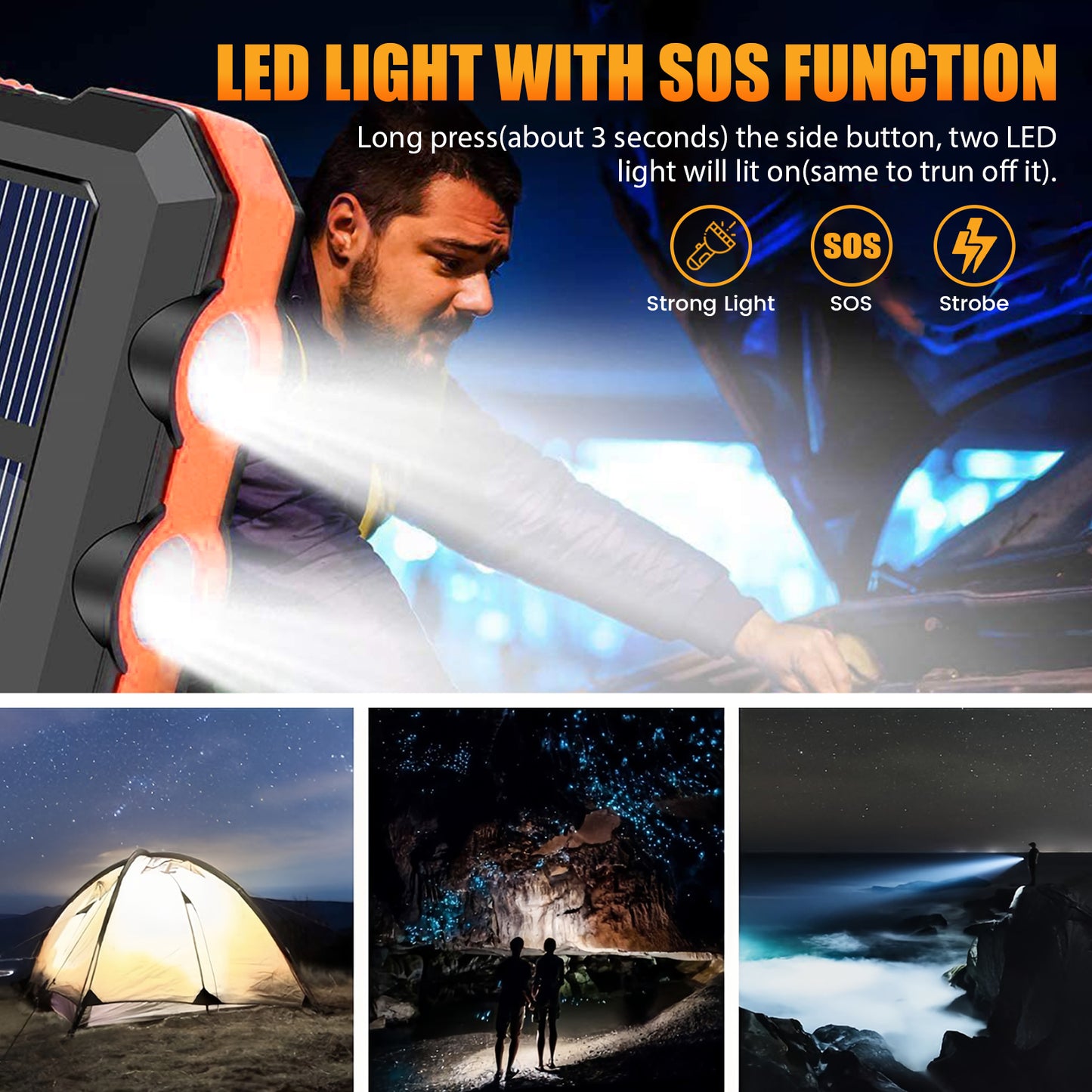 CATGOOD 10000mAh Portable Solar Charger for iphone and Android Power Bank with Dual 5V USB Ports for Outdoor Camping Hiking(Orange)