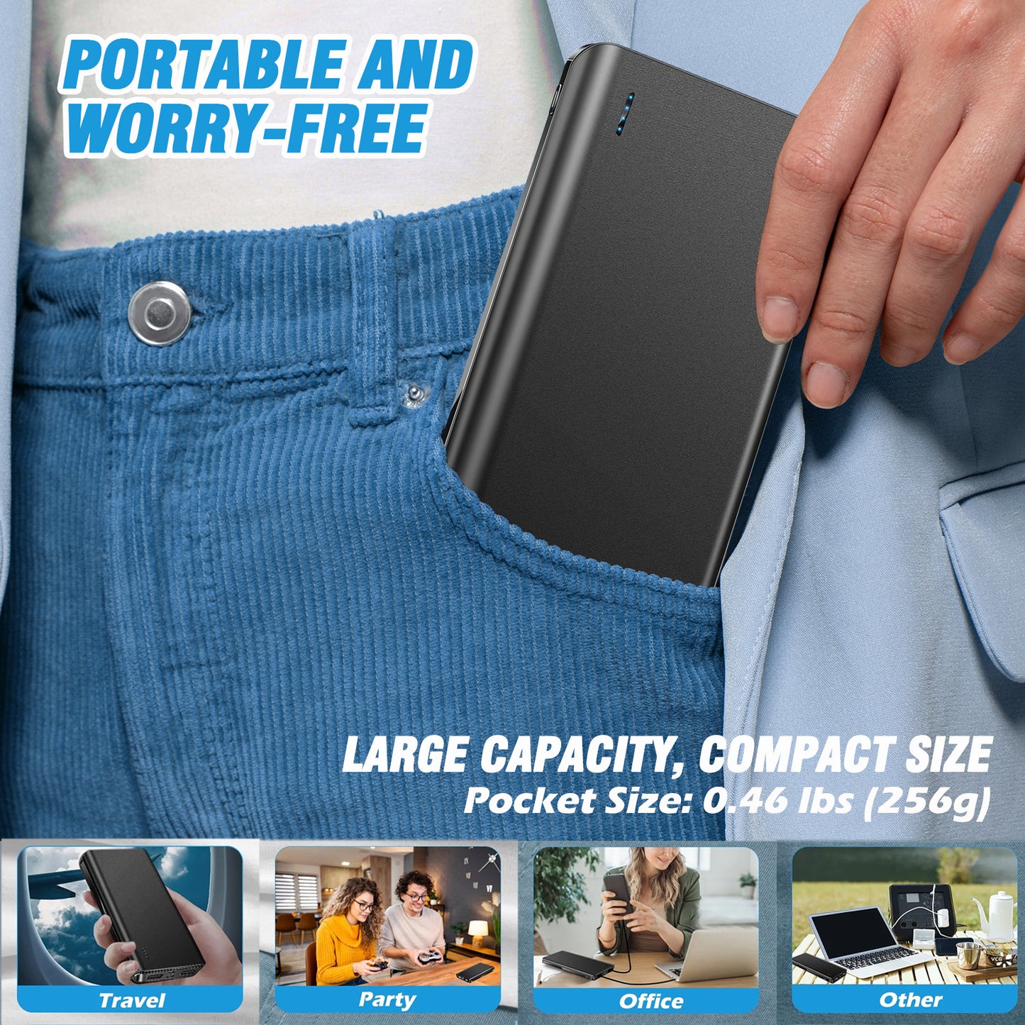 Portable Charger, 10000mAh Power Bank, USB C in&Out Fast Charging Battery Pack, Travel Essential Phone Powerbank Compatible with iPhone 17 16 15 Samsung S22 S21 Google iPad etc