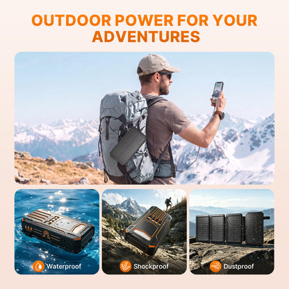 Solar Power Bank 46800mAh, PD15W Fast Charging Solar Charger with 4 Built-in Cables & Wireless Charging, Portable Solar Charger for Cell Phone, Solar Battery Pack for Camping (Orange)