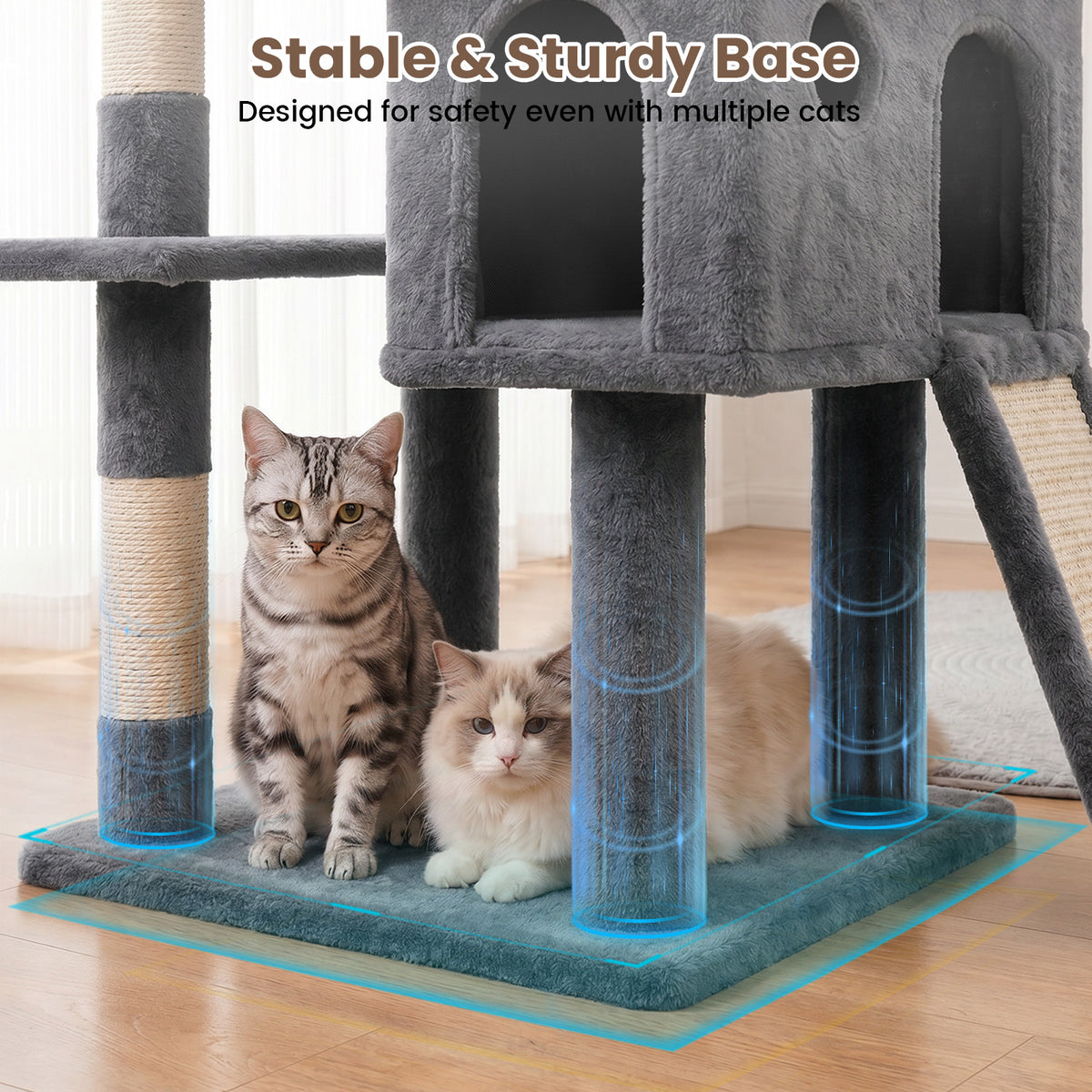 70" Cat Tree Tower, Heavy Duty Cat Tower for Multiple Adult Cats, Multi-Level Tall Cat Tree with 2 Condos, Hammock and Scratching Post for Indoor Kitties, Dark Grey