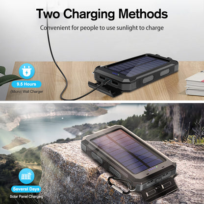BAOKALER 30000mAh Solar Charger for Cell Phone iPhone, Portable Solar Power Bank with Dual 5V USB Ports, 2 Led Light Flashlight, Compass Battery Pack for Outdoor Camping Hiking(Black)