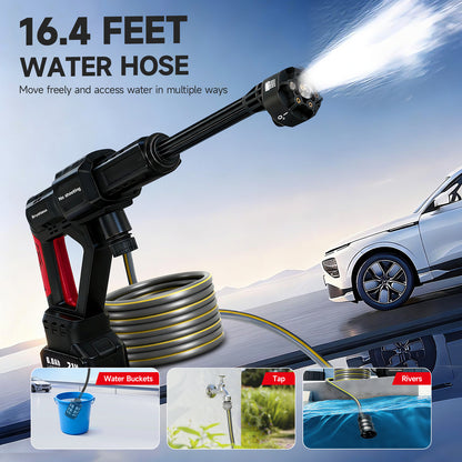 Cordless Pressure Washer, 1060PSI Portable Power Washer with LED Display, 2.8GPM Power Cleaner with 6-in-1 Adjustable Nozzle, 16.4ft Hose for Cars/Patios, Black