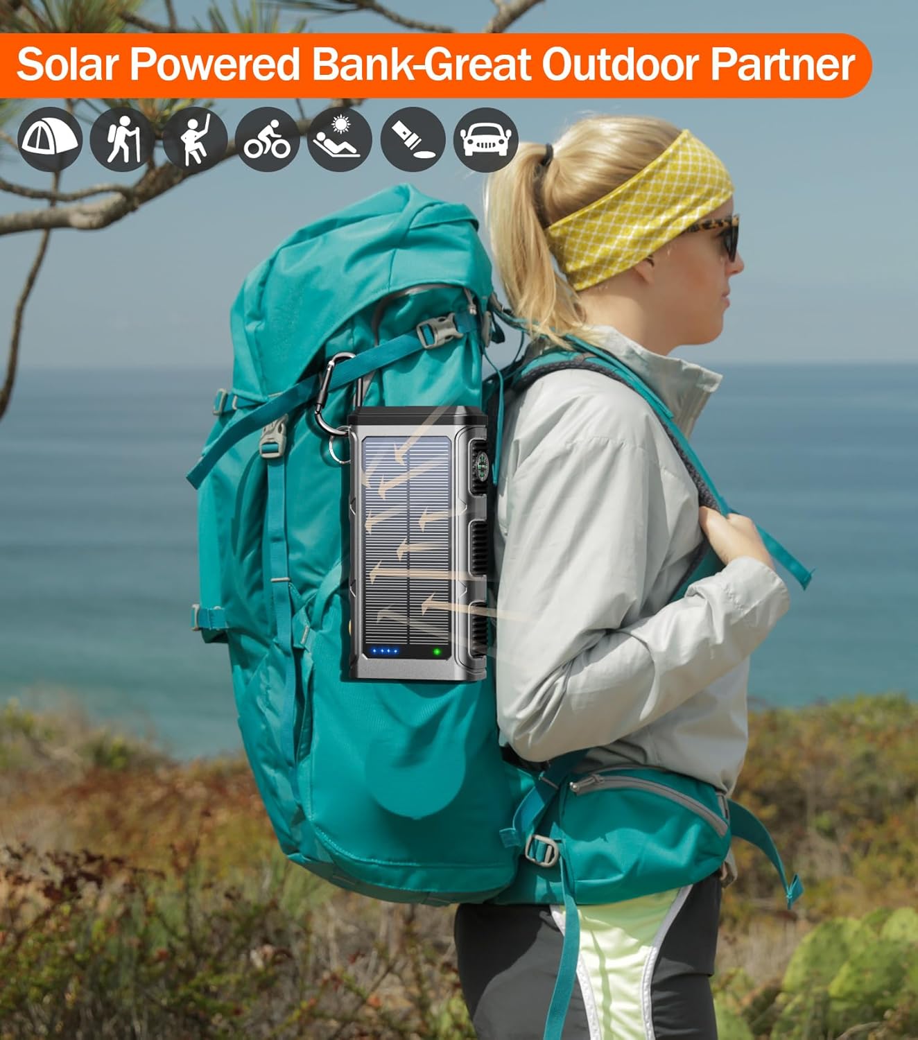 Power Bank Wireless Charger 68800mAh Built in Hand Crank and 4 Cables 15W Fast Charging Power Bank 7 Outputs & 4 Inputs Solar Portable Charger, SOS/Strobe/Strong Flashlights, Compass(Orange)