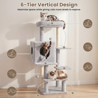 Sturdy Cat Tree: 40-Inch Indoor Cat Tower with Steps for Easy Climbing, Hiding Caves, Scratching Posts & Toys, Perfect for Big Cats