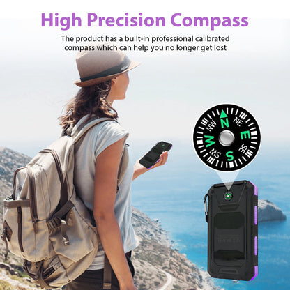 2PK BAKALER 30000mAh Solar Charger for Cell Phone iPhone, Portable Solar Power Bank with Dual 5V USB Ports, 2 Led Light Flashlight, Compass Battery Pack for Outdoor Camping Hiking(Purple)