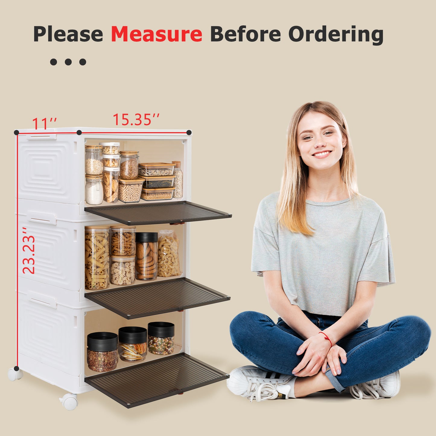2 Pack 70Qt Plastic Storage Bins with Lids, 3 Tier Stackable Storage Bins, Foldable Storage Containers with Lids, 3-Layer Storage Bins with wheels for Home Office Bedroom Kitchen, White