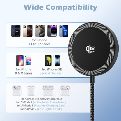 Wireless Charger, 25W Charging Pad Compatible with iPhone 17 16 15 14 13 12 Series, Magnetic Portable Charger Compatibe with AirPods 4 3 2 Pro, Phone Charger, A Perfect Gift, Black