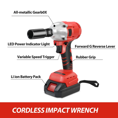 Baokaler Cordless Impact Wrench, Max Torque 740 Ft-lbs Impact Gun 1/2 inch, High Efficiency Brushless Motor with Fast Charger and 2 Battery