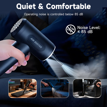 Compressed Air Duster, 120000RPM Mini Vacuum Cleaner Cordless, 3 Gear Adjustable Electric Air Duster/Car Vacuum Cleaner, Keyboard Duster with LED Light 13 Kits Air Blower for Computer