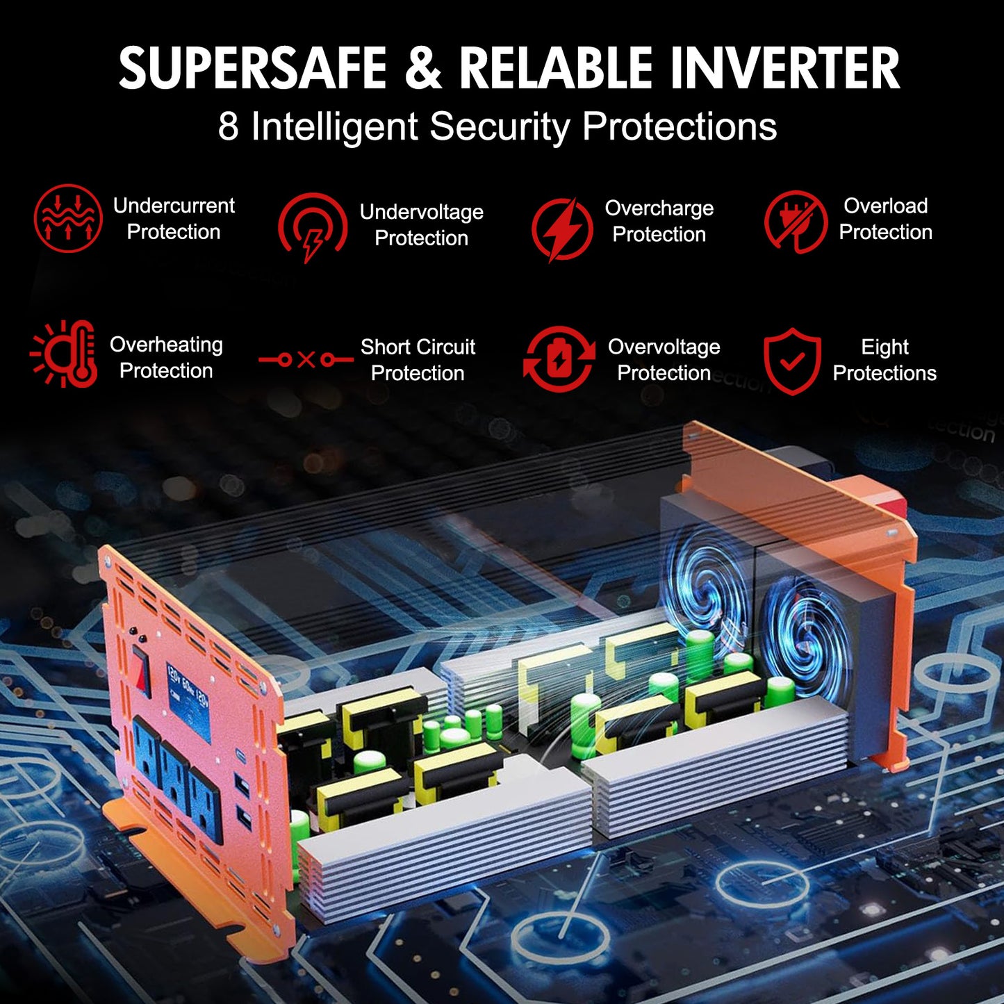 5000 Watt Power Inverter 12V DC to 110V/120V AC Converter Car Inverter with LCD Display