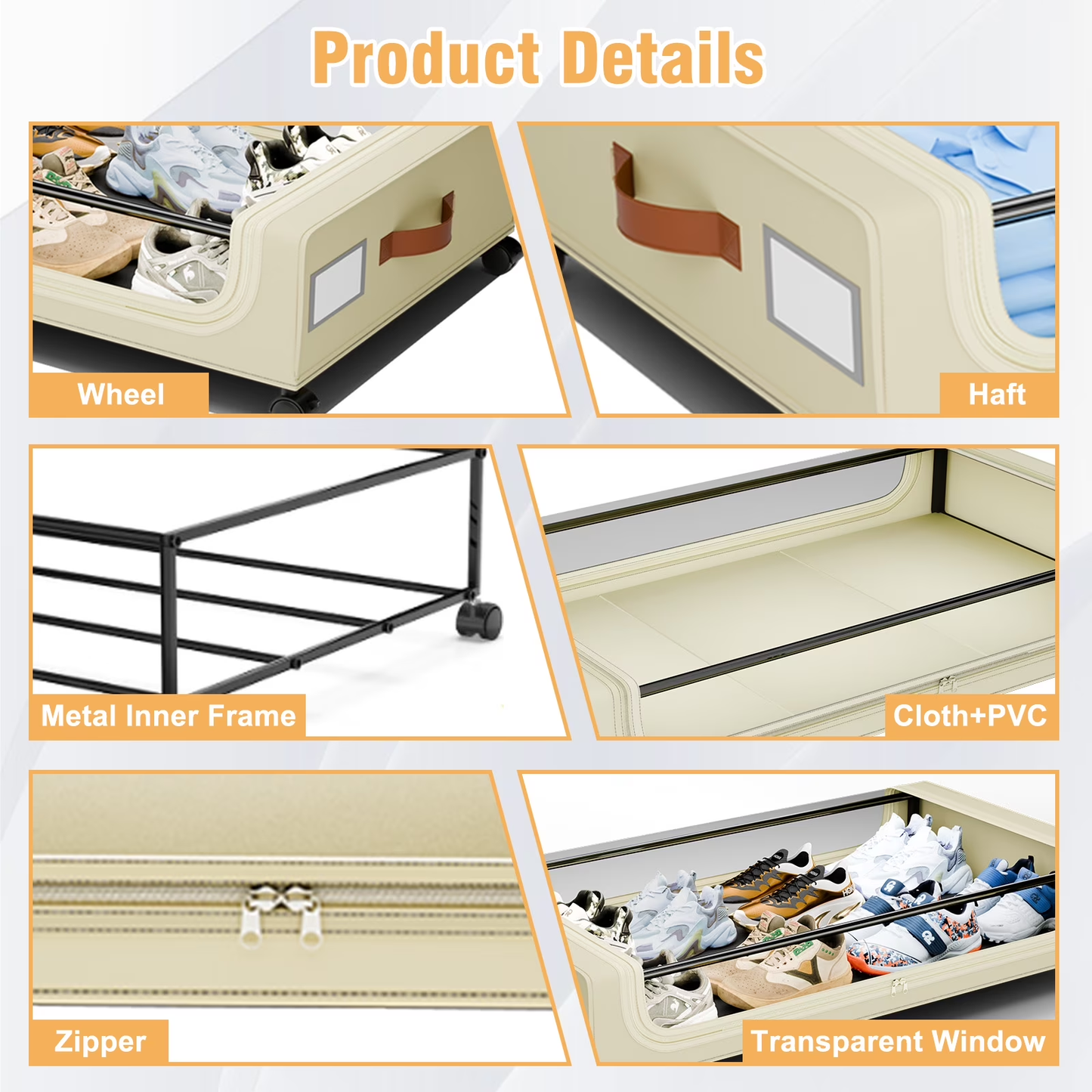 Under Bed Storage with Wheels, 2Pack Under Bed Storage Containers, Underbed Shoe Storage Organizer, Rolling Under Bed Metal Drawers for Clothes, Blankets(31 x 17 x 7.2 in)