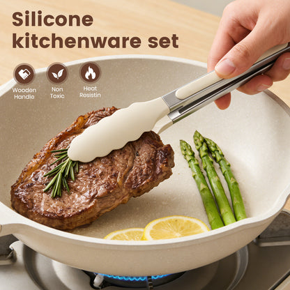 Silicone Cooking Utensils Set, Kitchen Utensils Set 38 Pcs for Cooking, Nonstick Kitchen Utensils Cookware Set Spatula Set, Khaki