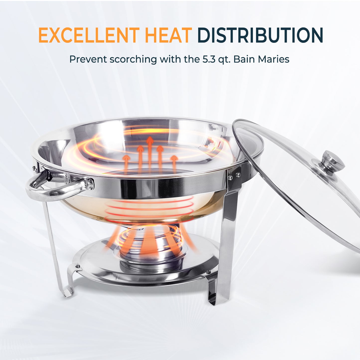 Chafing Dish Buffet Set, 5 Qt 2 Pack, Stainless Steel Chafer with 2 Full Size Pan, Round Catering Warmer Server with Glass Lid Water Pan Folding Stand Fuel Holder, for Wedding Party Banquet