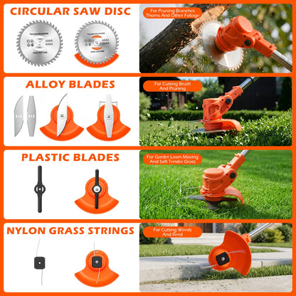 Weed Eaters, Cordless Weed Trimmer with Wheels, 2Pcs 4000mAh Batteries, Adjustable Length, 650W Grass Trimmer/Edger/Brush Cutter for Lawn Yard Garden Maintaining (Orange)