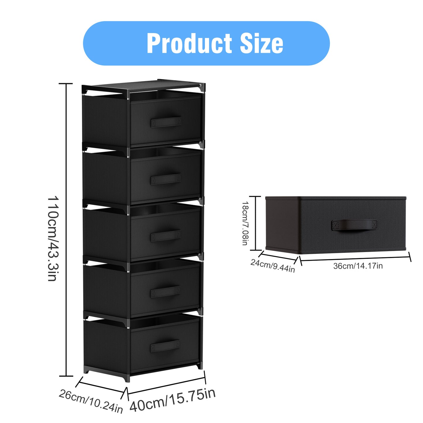 BAOKALER Fabric Dressers for Bedroom with 5 Drawers, Multifunctional Bedroom Storage Cabinet Drawers for Clothes, Small Dresser for Living Room, Hallway, Black