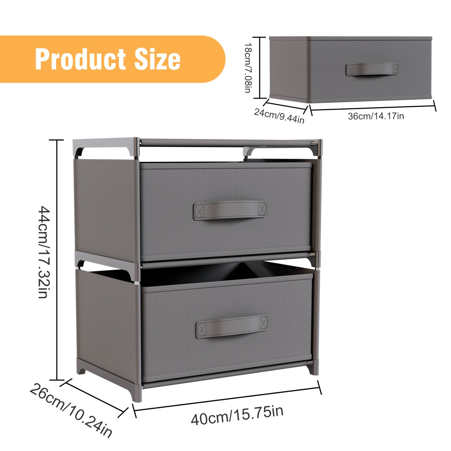 BAOKALER Multifunctional Bedroom Storage Cabinet Drawers for Clothes, Fabric Dressers for Bedroom with 2 Drawers, Small Dresser for Living Room, Hallway, Gray