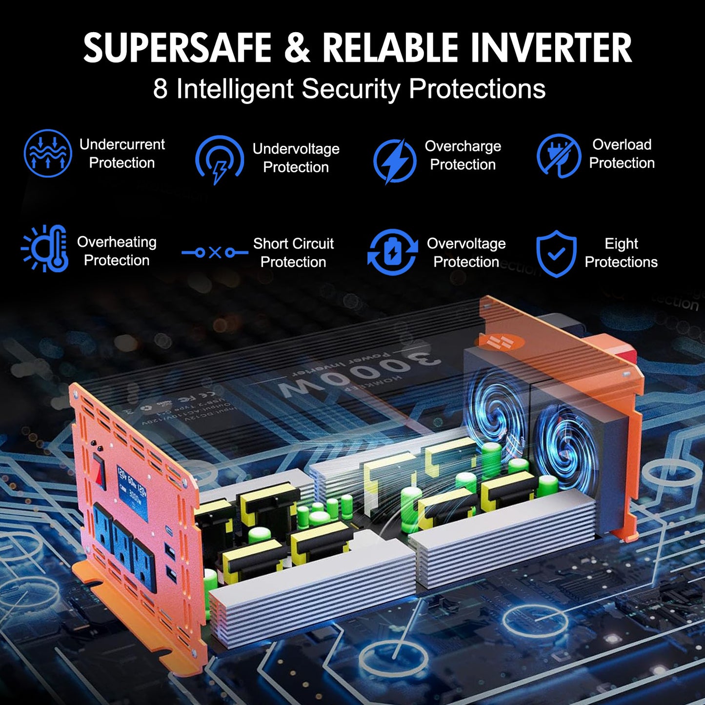 3000 Watt Power Inverter 12V DC to 110V/120V AC Converter Car Inverter with LCD Display
