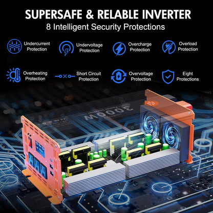 3000 Watt Power Inverter 12V DC to 110V/120V AC Converter Car Inverter with LCD Display
