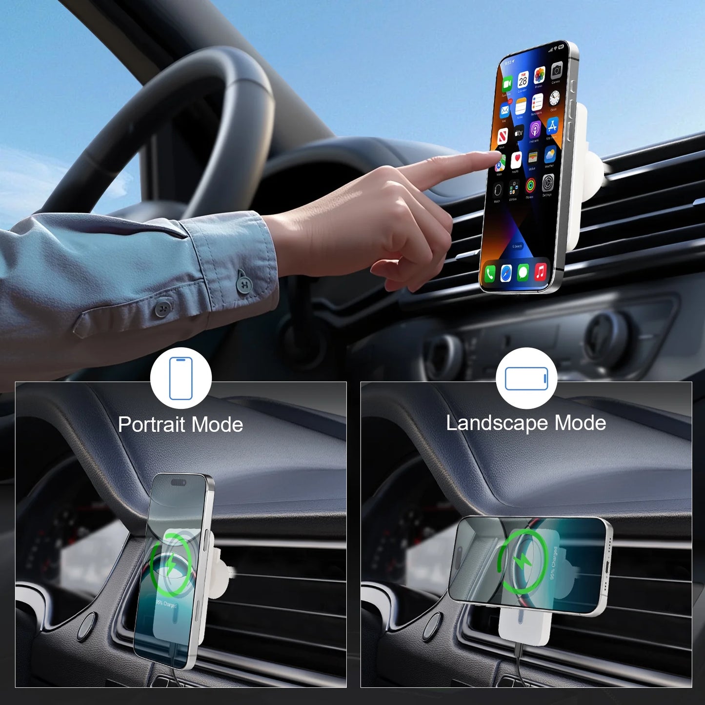 Wireless Charger Magnetic Car phone Holder for iPhone 17 16 15 14 13 Pro Max 12 Phone Car Accessories 15W Fast Charging Car Mount Charger
