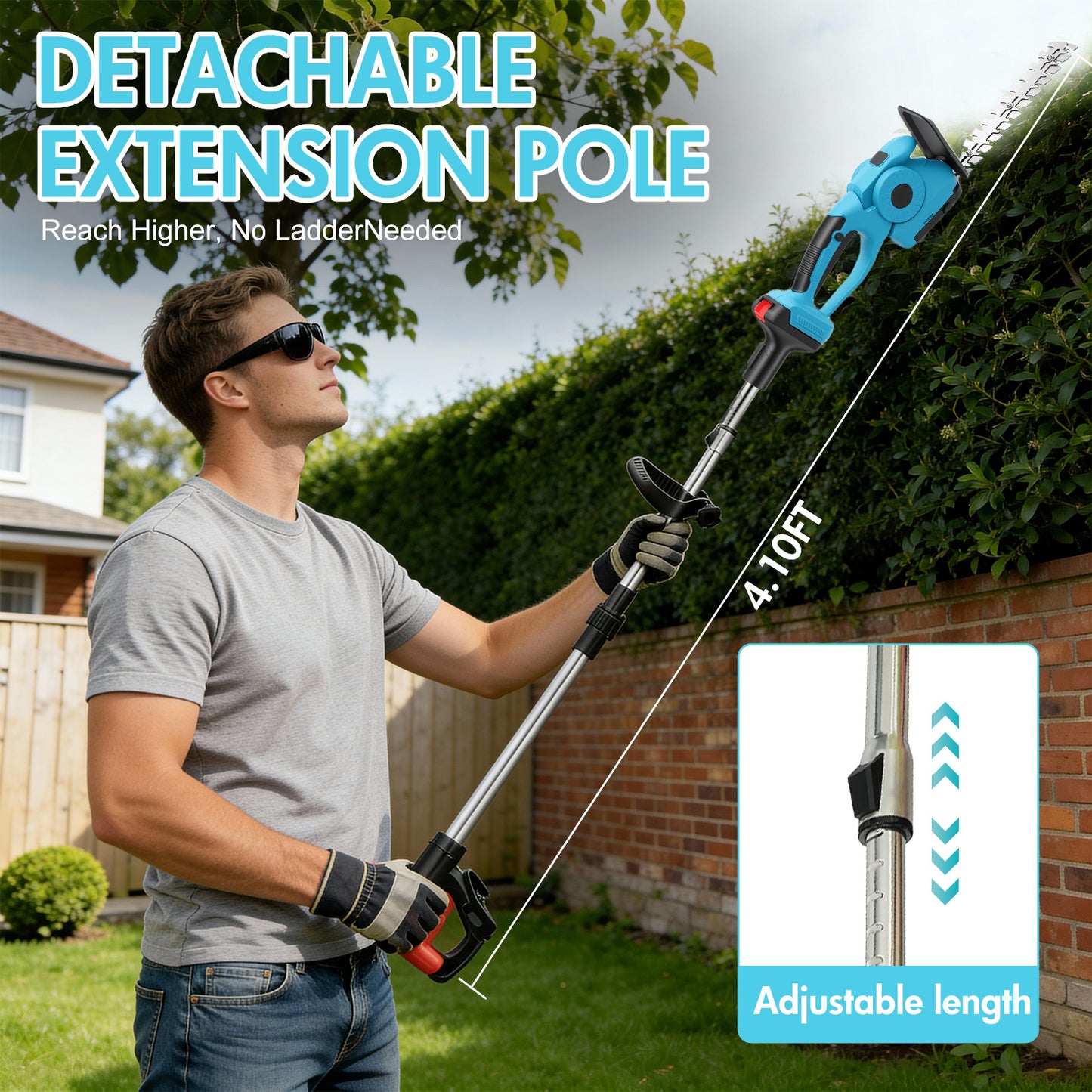 Baokaler 24V Cordless Hedge Trimmer, Hedge Trimmer with Telescopic pole, 3-in-1 Grass Shears, Shrubbery Trimmer & Electric Grass Trimmer, 2 Battery and Charger Included