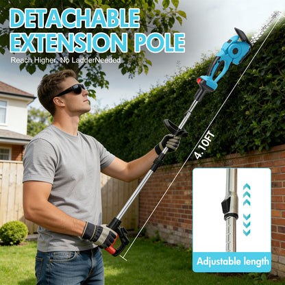 Baokaler 24V Cordless Hedge Trimmer, Hedge Trimmer with Telescopic pole, 3-in-1 Grass Shears, Shrubbery Trimmer & Electric Grass Trimmer, 2 Battery and Charger Included