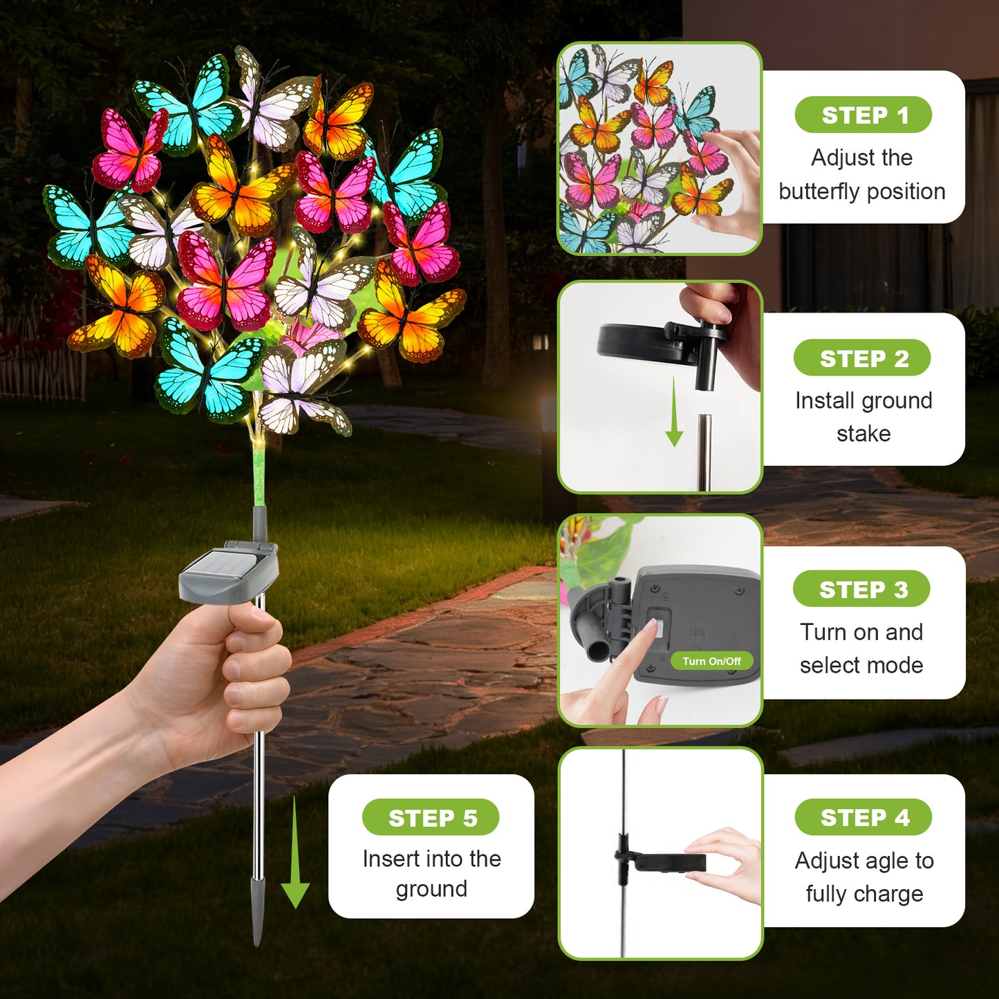 TopZoo Solar Butterfly Light for outdoor, 2 Pack Outdoor Waterproof Pathway Garden Stake Lights , Outside Decor for Patio, Lawn, Pathway