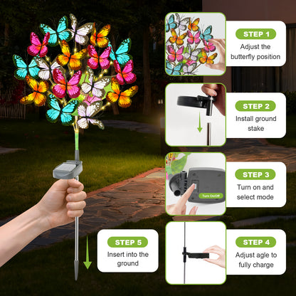 TopZoo Solar Butterfly Light for outdoor, 2 Pack Outdoor Waterproof Pathway Garden Stake Lights , Outside Decor for Patio, Lawn, Pathway
