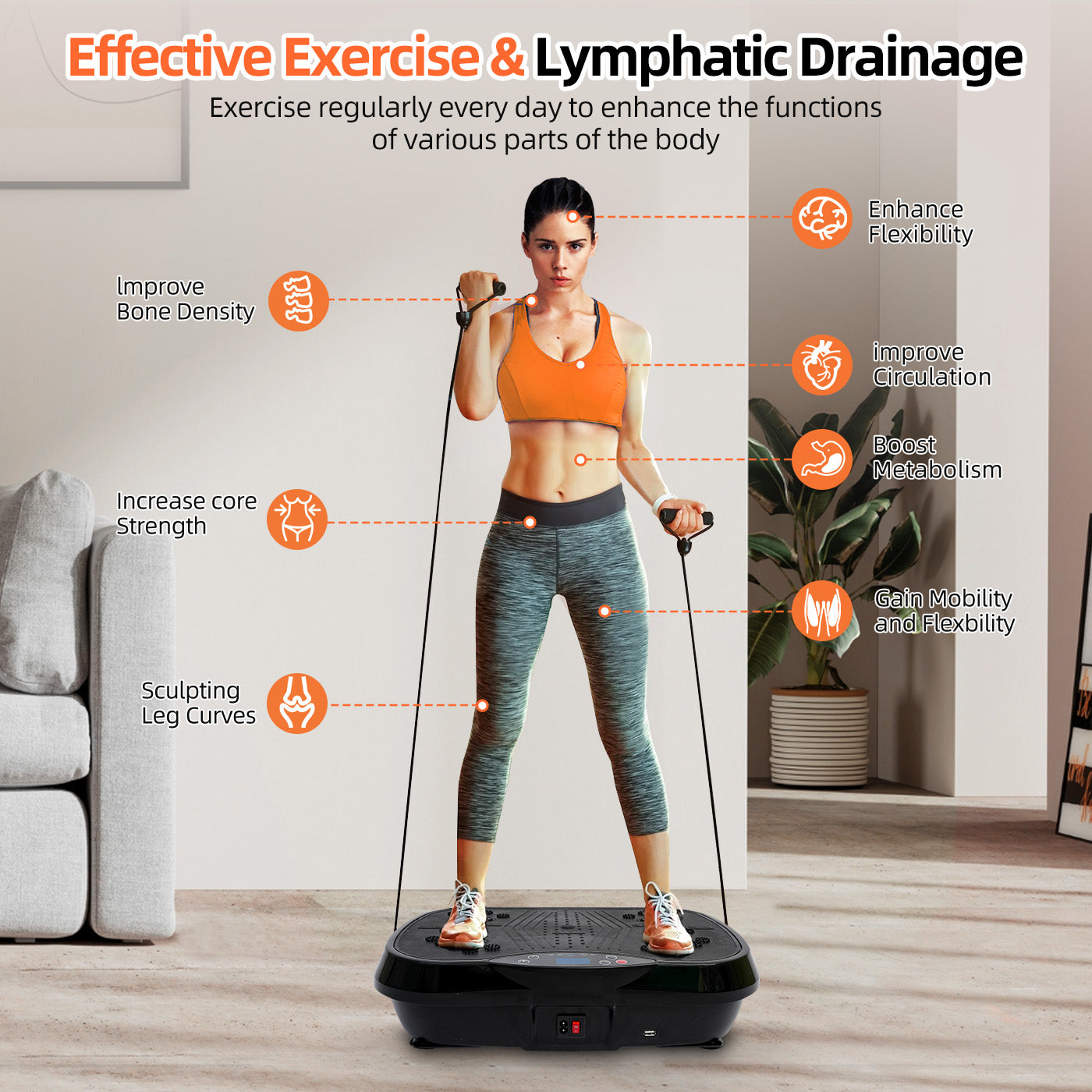 Vibration Plate Exercise Machine, Full Body Workout Machine for Weight Loss, Vibrating Board 300LBS Capacity, Vibration Platform with Resistance Bands, Remote Control, Silver-White