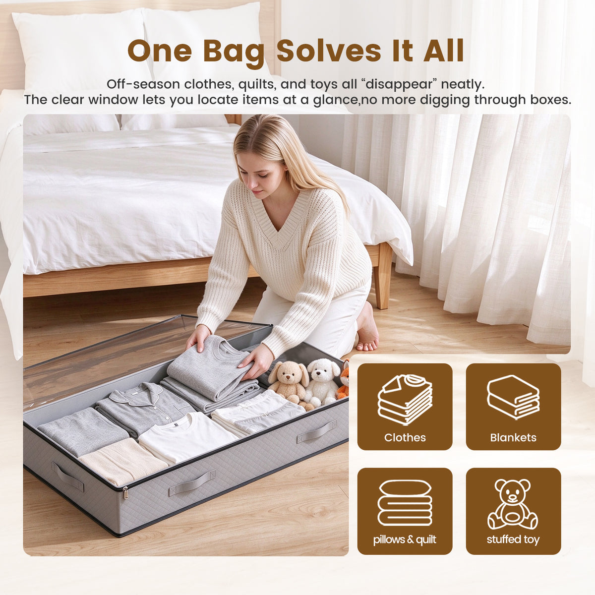 6 Pack Under Bed Storage Containers, 90L Foldable Underbed Storage Bins with Reinforced Handles for Clothing, Bedding, Dark Gray