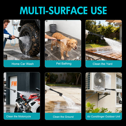 BAOKALER Cordless Pressure Washer, 970PSI Portable Power Washer with 4AH Battery, 6 in 1 Nozzle Electric High Power Washer with Brushless Motor, White