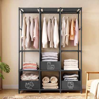 Portable Closet, Non-Woven Fabric Portable Closet Organizers and Storage, Clothes Storage with 3 Storage Drawers, Wardrobe Closet for Bedroom and Living Room, Black