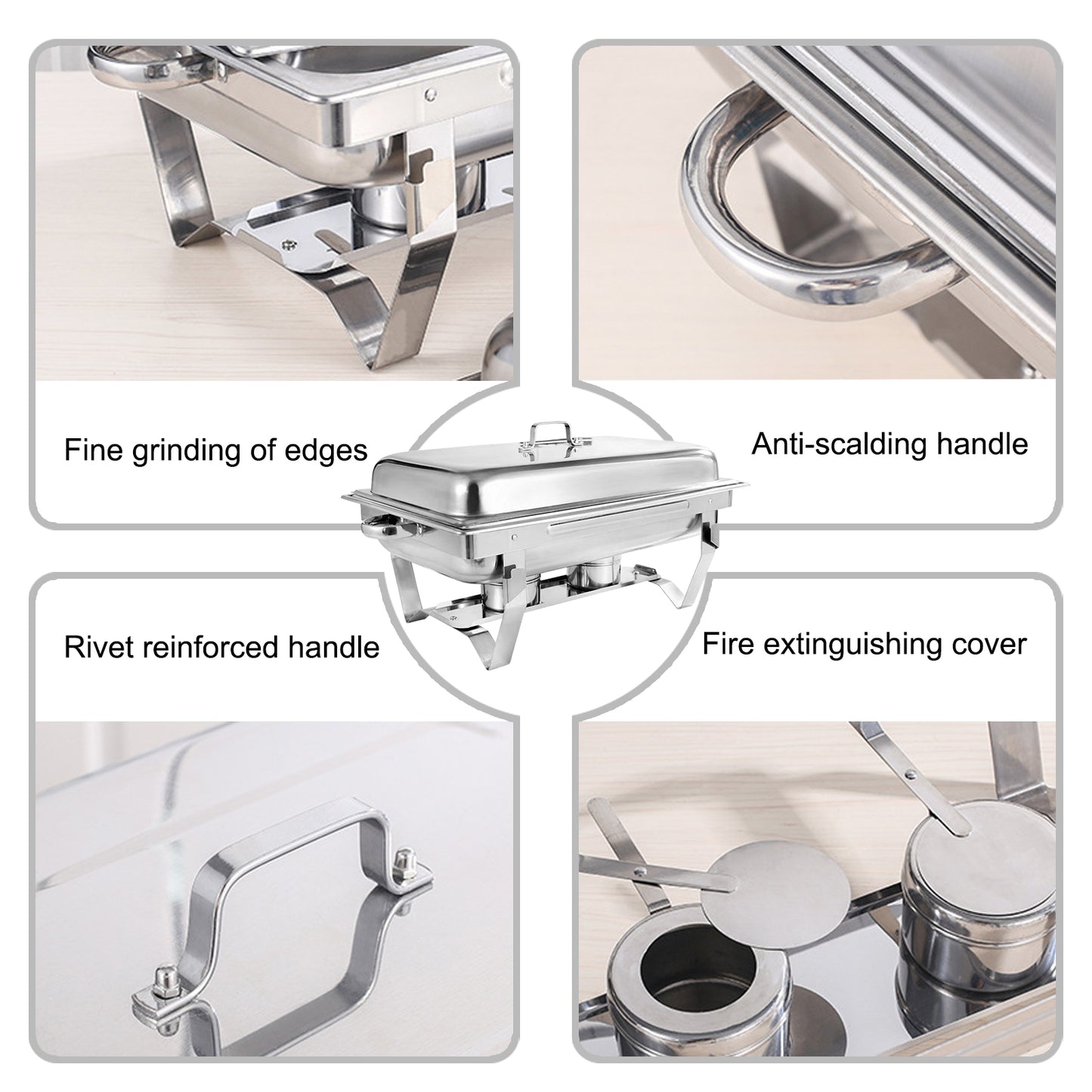 4-Pack Chafing Dish Buffet Set 9 Qt, Foldable Rectangular Chafer Set, Stainless Steel Food Warmer Set W/Full Size Water Pan, Fuel Holder for Parties Cooked Food Insulation
