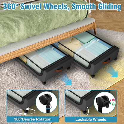 Under Bed Storage with Wheels, 2Pack Under Bed Storage Containers, Under Bed Shoe Storage Organizer, Rolling Under Bed Metal Drawer for Clothes, Blankets,Gary，31 x 17 x 7.2 inches