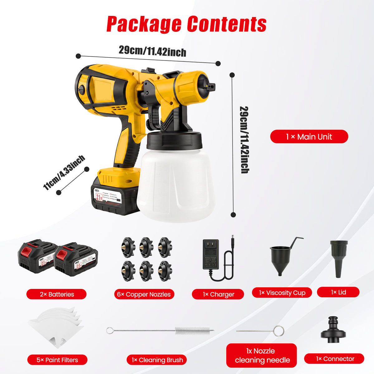 BAOKALER Cordless Paint Sprayer, Electric Spray Paint with 1400ml Container and 2×4.0Ah Batteries for Home Interior & Exterior, Furniture, Fence, Walls, Door, Garden Chairs, Yellow