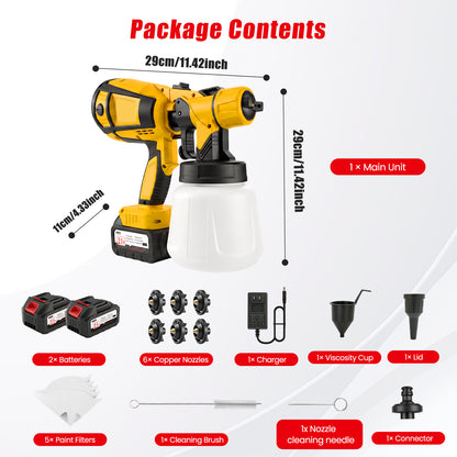 BAOKALER Cordless Paint Sprayer, Electric Spray Paint with 1400ml Container and 2×4.0Ah Batteries for Home Interior & Exterior, Furniture, Fence, Walls, Door, Garden Chairs, Yellow