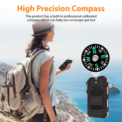 2PK BAOKALER 30000mAh Solar Charger for Cell Phone iPhone, Portable Solar Power Bank with Dual 5V USB Ports, 2 Led Light Flashlight, Compass Battery Pack for Outdoor Camping Hiking(Orange)