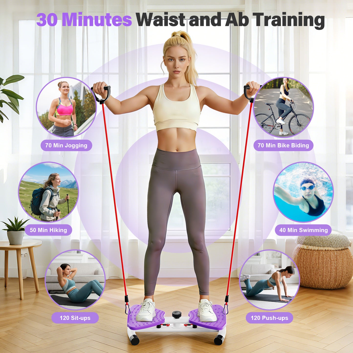 Slim Waist Twister, Waist Twister Machine, Core Workout Board for Women, Home Gym Equipment for Hourglass Figure & Love Handle Reduction, Purple